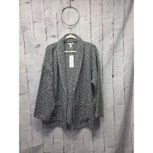 Eileen Fisher Organic Cotton Terry Shawl Collar Jacket Cardigan Gray L Large NWT
